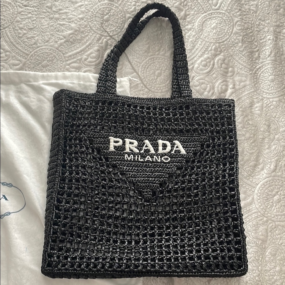 Prada Black Woven Tote with Logo